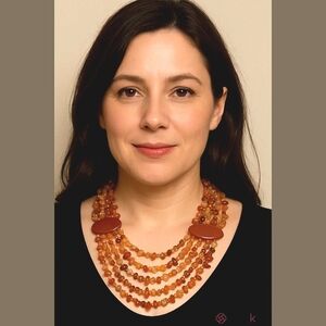 18" Necklace Multiple strand Red Agate on silk gold seed beads